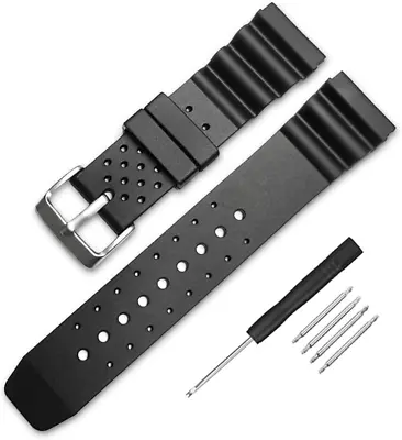 Black Silicone Rubber Divers Watch Band Strap 18Mm 20Mm 22Mm For Men (22Mm Blac • $27.99