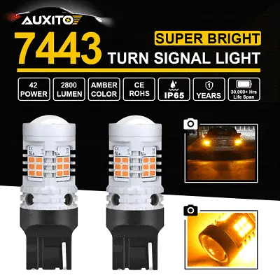 2x AUXITO CANBUS 7443 7440 W21W T20 LED AMBER YELLOW INDICATOR TURN SIGNAL LIGHT • $36.49