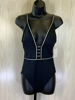 La Blanca Zigzag Lace-Up Mio Swimsuit Women's Size 8 Black NEW MSRP $123 • $19.99