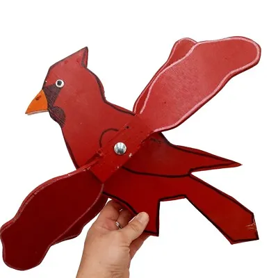 Red Cardinal Folk Art Whirligig Vintage Bird Handmade Wind Spinner Whirlygig • $35.99