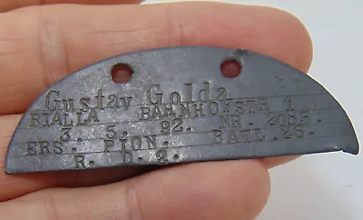 WW 1 German Identification Dog Tag - Gustav Golda Bialla Bahnhofster 3/5/92 • $19.89