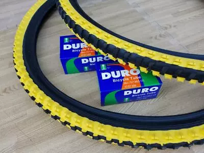 $38.99 • Buy 26x1.95 Black & Yellow Bicycle Knobby Tires And Tubes Mountain Bike 26  NEW