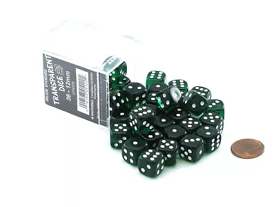 Case Of 36 Deluxe Transparent Small 12mm Round Edge Dice - Green With White Pips • $15.30
