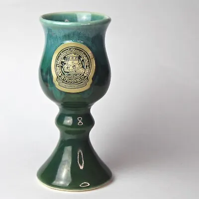 '01 Maryland Renaissance Festival Logo Stoneware Wine Goblet Turq Drip Glaze 12z • $14.99