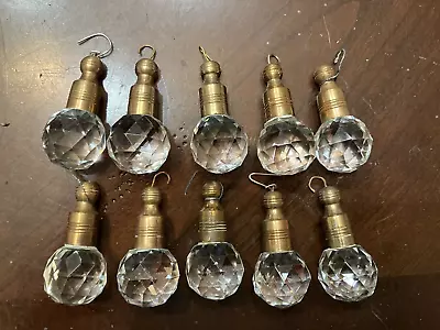 Set Of 10 Antique Chandelier Crystal Balls Set In Brass 2  L X 1  W Very Unusual • $30