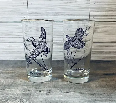 2 VINTAGE FEDERAL GLASS ‘SPORTSMAN’ TUMBLERS HIGHBALL DUCK GAME BIRDS 12 Ounce • $11.21