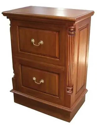 Deep Two Drawer Solid Mahogany Pillar Filing Cabinet With Brass Handles CHT023D • £450