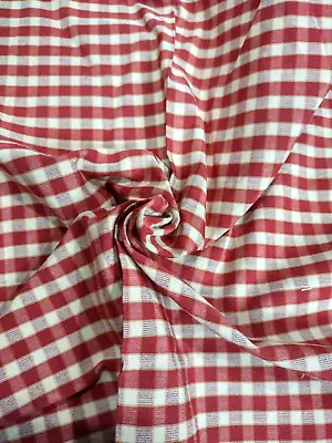 Vintage Gingham Red And White Cotton Blend Fabric 68x57 W • $8