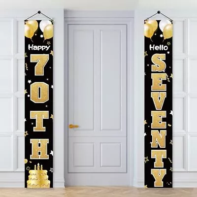 70th Birthday Decorations Door Banner For Women Men Black Gold Happy 70th Bir... • $14.36