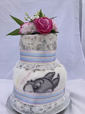 Disney Bambi Nappy Cake Unisex Two Tier Floral Bouquet Baby Shower • £28