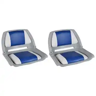 Boat Seats 2 Pcs Foldable Backrest Blue-white Pillow 41x51x48cm I7T0 • £189.61