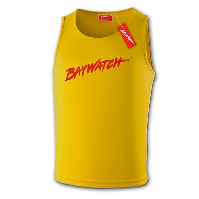 Licensed Baywatch ® Mens Yellow Cooltex Vest - Lifeguard Muscle Beach Party Top • £14.33