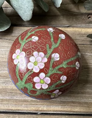 Vintage Trinket Box Floral Brass And Enamel Inlay Cloisonne Jewelry Box 🧡 • $18.70