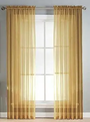 Mustard Gold Voile Curtain Panels Slotted Top  Sold In Singles Or Pairs 4 Drops • £12.99