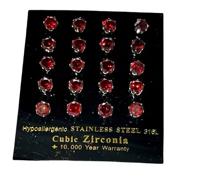 Wholesale Lot 10  Pairs Of Stainless Steel  6 Mm Red Garnet CZ Stud Earrings • $12.99