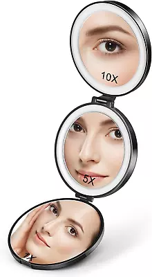 Lurrose Magnifying Mirror With Light1X/5X/10X Led Lighted Travel Compact Makeup • $36.11