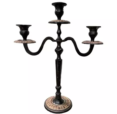 Vintage 3 Arm Metal Candelabra Candle Holder Centerpiece Original Price Stickers • $25