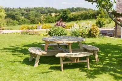 Large Round Solid Wood Picnic Table For Pub Restaurant Garden - Sits 8 People • £599.95