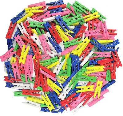 Mini Colored Wooden Pegs 70 Pack Tiny Small Craft Wedding Photo Small Clips Wood • £3.99