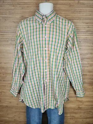 Maus & Hoffman Pink / Green Plaid Long Sleeve Button Up Shirt Mens Large L EUC • $11.99
