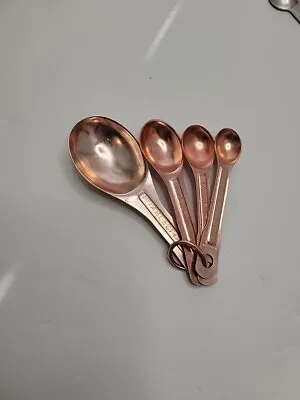 Vintage U.S. ST'D Copper Colored Aluminum 4 Measuring Spoon Set Ring 1T - 1/4TSP • $9.99