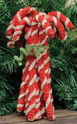 New Primitive Vintage Christmas 12 RED CHENILLE CANDY CANES Ornament Bowl Filler • $16.95