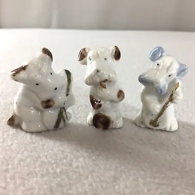 Vintage Miniature Ceramic Dogs Playing Instruments Figurines 2  Set Of 3 Japan • $24.96