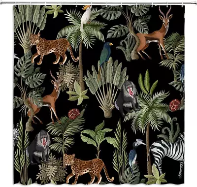 Jungle Animals Shower Curtain Cheetah Zebra Monkey Antelope Green Tropical • $24.36