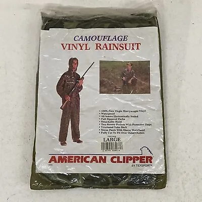 VTG New Old Stock American Clipper Woodland Camo Vinyl Rain Suit-Old School Sz L • $21.99