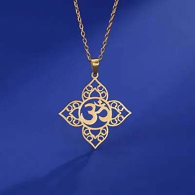 Yoga Om Lotus Pendant Necklace Stainless Steel Buddhism Mandala Amulet Jewelry • $6.29