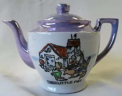 Vintage 1930s Walt Disney Three Little Pigs Blue Lusterware Child’s Tea Pot • $25