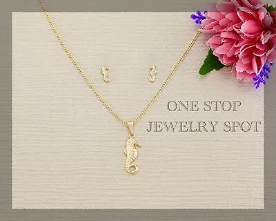 Gold Necklace Dainty Women Earrings Pendants Jewelry Gift Charm Girl's Sea Horse • $24.95