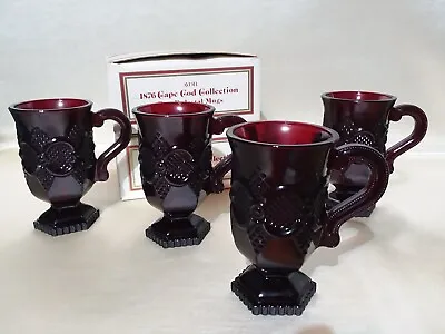 4 Avon 1876 Ruby Red Cape Cod Collection 1876 Footed Pedestal Coffee Mug 5 H 8oz • $17.99