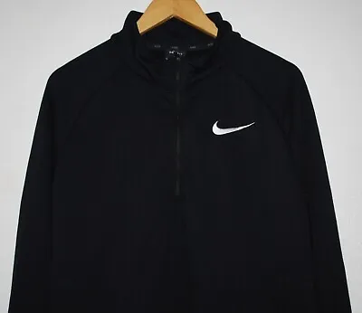 £8.99 • Buy Mens NIKE Black Gym Running Track Jacket Dri Fit Top Large Pullover 1/4 Zip 