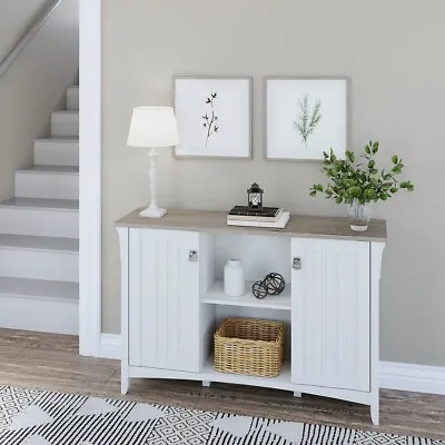 White Gray Top Wooden Buffet Console Storage Cabinet China Server 2 Door Curio • $247.90