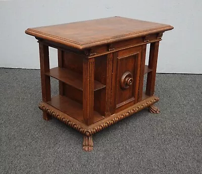 Antique French Country Oak End Side Table Bookcase Display Shelves W Claw Feet • $525