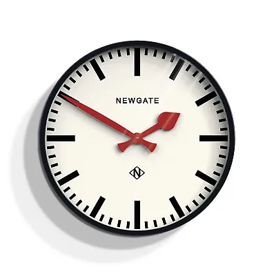 Wall Clock Metal Large Black Round Home Office Kitchen Silent Station Newgate • £67.50