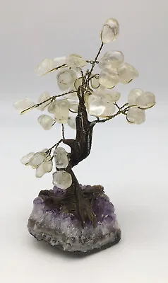 Vintage Amethyst Bonsai Tree Gemstone Tree On Amethyst Base Crystal Wire 5.5” • $18.95