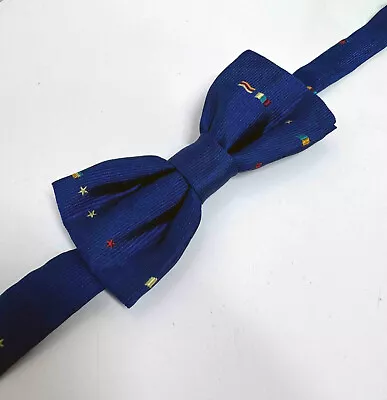 ENRICO COVERI 100% Silk 18  Bow Tie Made In Italy Blue Stars Design VINTAGE • $16.99