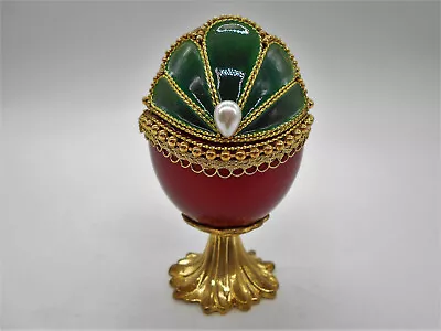 Faberge Egg Gout: Sumptuous Red Green Jewelry Box & Gold Beads • £41.09