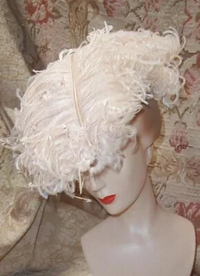Romantic Vintage 1940s Pink Frilly Ostrich Plumes Tilt Hat MAXINE Pale Peach • $33.70