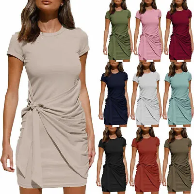 $17.66 • Buy Womens Mini T-shirt Dress Ladies Summer Short Sleeve Casual Bodycon Sundress AU