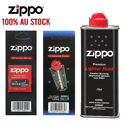 $16.95 • Buy Zippo Cigarette Genuine Lighter Premium FLUID Petrol Refill 125ml+ Wick + Flints
