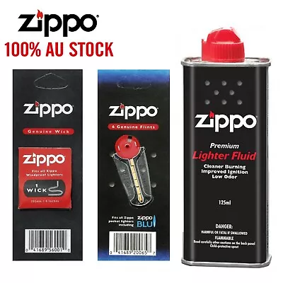 $19.99 • Buy Zippo Cigarette Genuine Lighter Premium FLUID Petrol Refill 125ml+ Wick + Flints