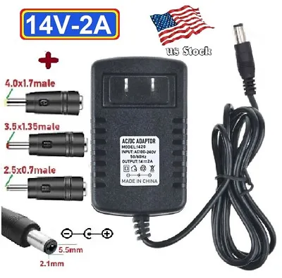 14V 2A AC/DC Adapter Power Supply Charger With 5.5x2.1mm 3 DC Power Plug Tips • $9.79