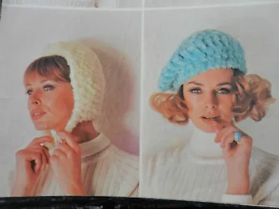 Knitting Pattern Girls Womens Beret Hat Helmet Cravat Vintage • £1.75