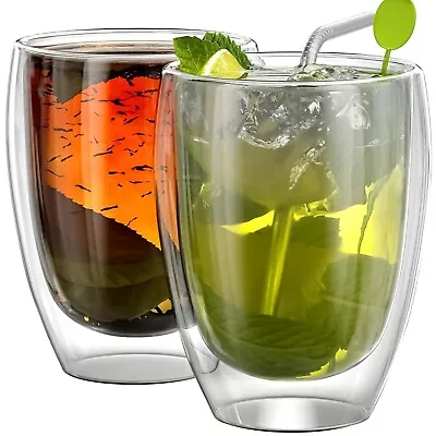 2x Double Wall Insulated Glass Coffee Glass Mug Tea Cup W Handle 250/350/450ml • £8.85