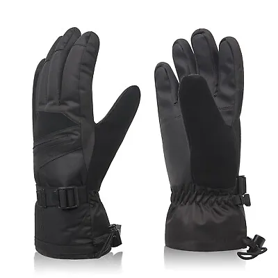 Mens Waterproof Ski Gloves Snowboarding 3M Thinsulate Winter Snow Gloves Black L • $14.99