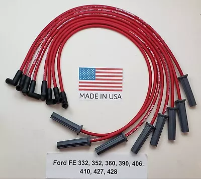 $55.95 • Buy FORD FE 352 390 427 428  HEI 8.5mm RED SPIRAL CORE SPARK PLUG WIRES USA MADE!