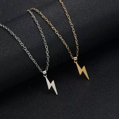 Unisex Thunder Lightning Bolt Yellow Gold Plated Stainless Steel Chain Necklaces • £3.47